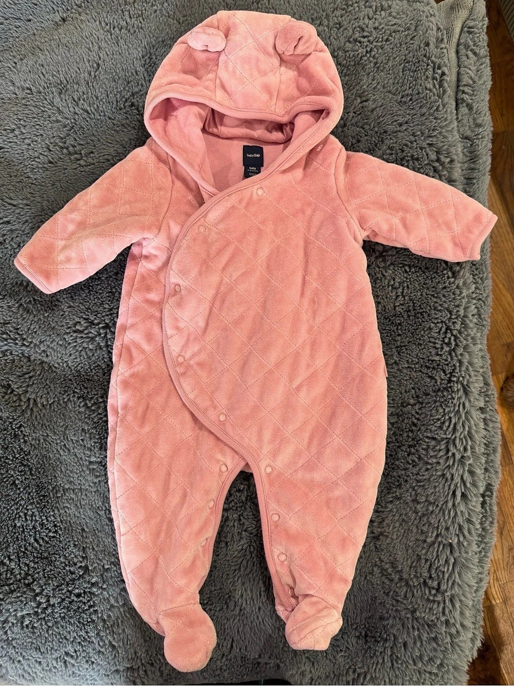 babyGap Baby Quilted Bear Ear Hooded Footed One-Piece Pink 3-6 Months
